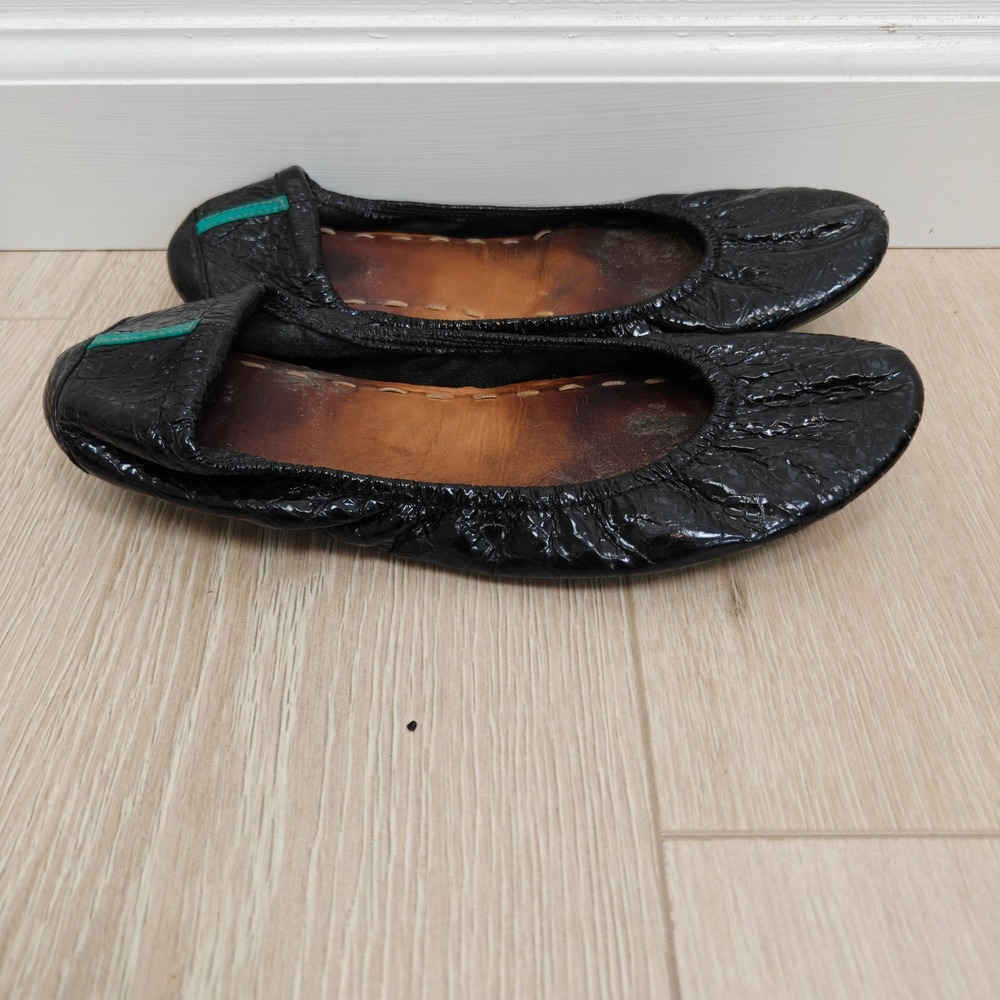 Tieks Womens Ballet Flat 7 Black Crinkled Patent Leather Foldable Classic Core - Picture 2 of 9